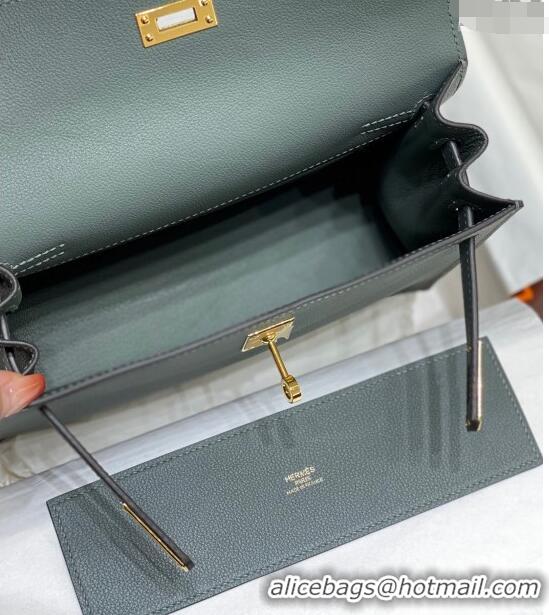 Promotional Hermes Kelly Danse Bag 22cm in Evercolor Leather H1508 Almond Green/Gold (Half Handmade)