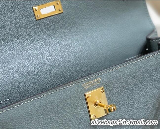 Promotional Hermes Kelly Danse Bag 22cm in Evercolor Leather H1508 Almond Green/Gold (Half Handmade)