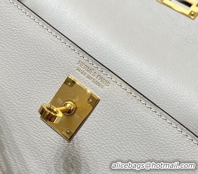 Free Shipping Hermes Kelly Danse Bag 22cm in Evercolor Leather H1508 Pearly Grey/Gold (Half Handmade)