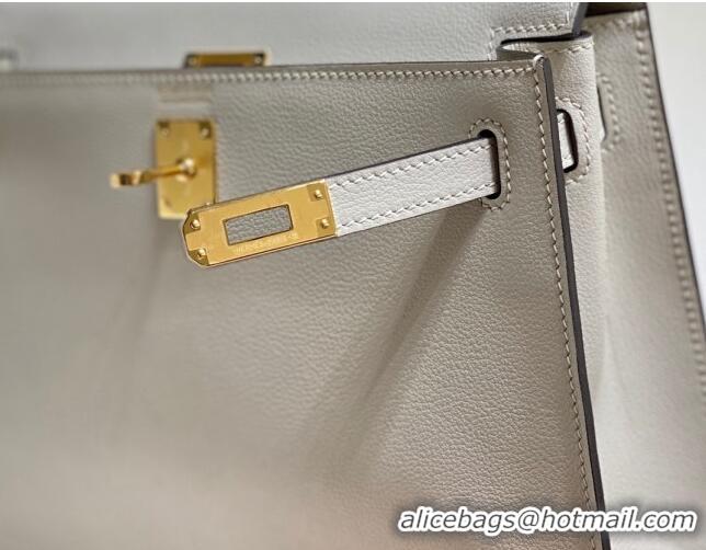 Free Shipping Hermes Kelly Danse Bag 22cm in Evercolor Leather H1508 Pearly Grey/Gold (Half Handmade)