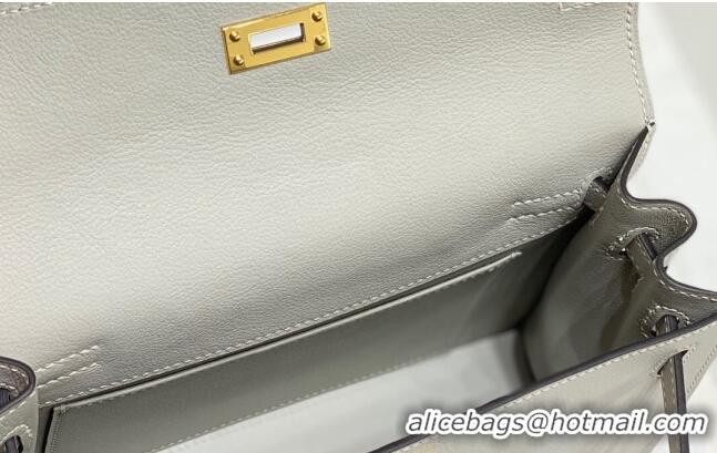 Free Shipping Hermes Kelly Danse Bag 22cm in Evercolor Leather H1508 Pearly Grey/Gold (Half Handmade)