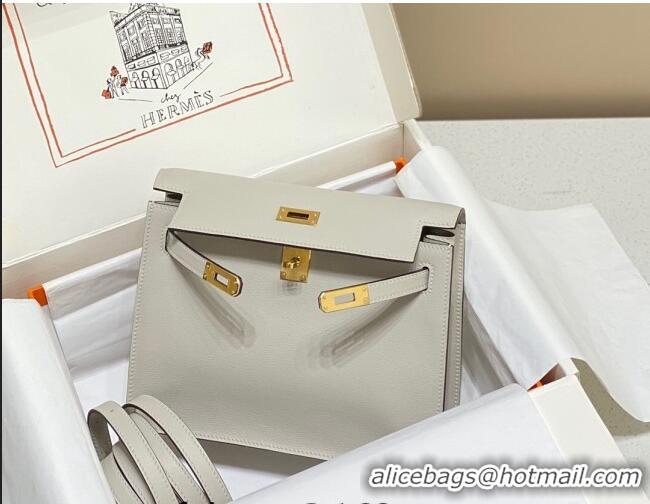 Free Shipping Hermes Kelly Danse Bag 22cm in Evercolor Leather H1508 Pearly Grey/Gold (Half Handmade)