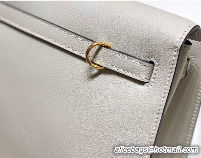 Free Shipping Hermes Kelly Danse Bag 22cm in Evercolor Leather H1508 Pearly Grey/Gold (Half Handmade)