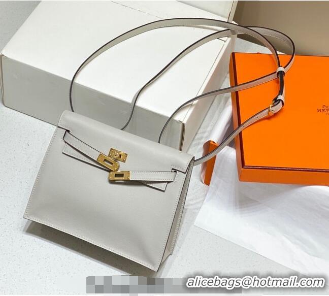 Free Shipping Hermes Kelly Danse Bag 22cm in Evercolor Leather H1508 Pearly Grey/Gold (Half Handmade)