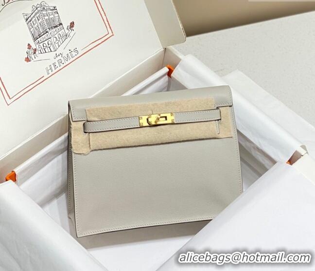 Free Shipping Hermes Kelly Danse Bag 22cm in Evercolor Leather H1508 Pearly Grey/Gold (Half Handmade)