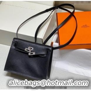 Buy Cheap Hermes Kelly Danse Bag 22cm in Evercolor Leather H1508 Black/Silver (Half Handmade)