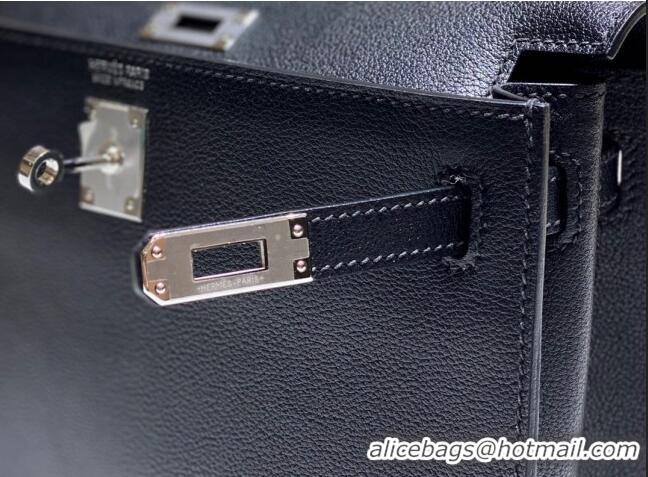 Buy Cheap Hermes Kelly Danse Bag 22cm in Evercolor Leather H1508 Black/Silver (Half Handmade)