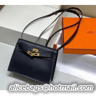 Grade Design Hermes Kelly Danse Bag 22cm in Evercolor Leather H1508 Black/Gold (Half Handmade)