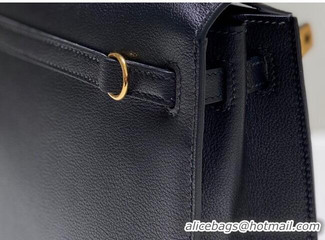 Grade Design Hermes Kelly Danse Bag 22cm in Evercolor Leather H1508 Black/Gold (Half Handmade)