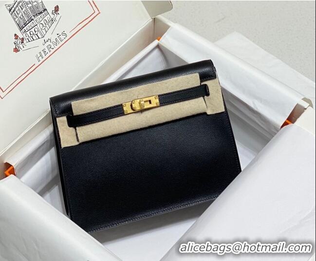 Grade Design Hermes Kelly Danse Bag 22cm in Evercolor Leather H1508 Black/Gold (Half Handmade)