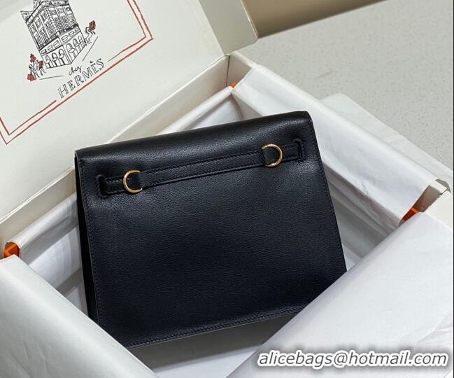 Grade Design Hermes Kelly Danse Bag 22cm in Evercolor Leather H1508 Black/Gold (Half Handmade)