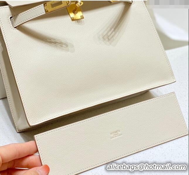 Super Quality Hermes Kelly Danse Bag 22cm in Evercolor Leather H1508 Cream White/Gold (Half Handmade)