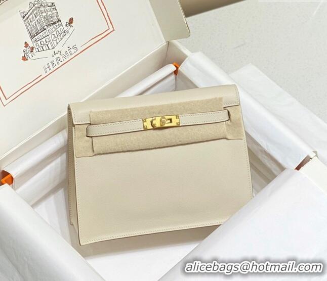 Super Quality Hermes Kelly Danse Bag 22cm in Evercolor Leather H1508 Cream White/Gold (Half Handmade)