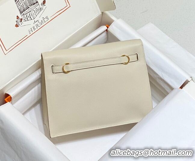 Super Quality Hermes Kelly Danse Bag 22cm in Evercolor Leather H1508 Cream White/Gold (Half Handmade)