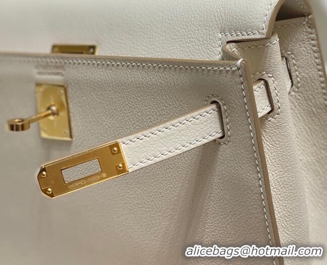 Super Quality Hermes Kelly Danse Bag 22cm in Evercolor Leather H1508 Cream White/Gold (Half Handmade)