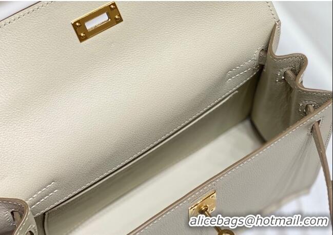 Super Quality Hermes Kelly Danse Bag 22cm in Evercolor Leather H1508 Cream White/Gold (Half Handmade)