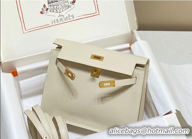 Super Quality Hermes Kelly Danse Bag 22cm in Evercolor Leather H1508 Cream White/Gold (Half Handmade)