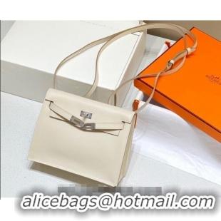 Well Crafted Hermes Kelly Danse Bag 22cm in Evercolor Leather H1508 Cream White/Silver (Half Handmade)