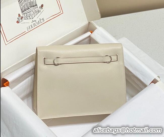 Well Crafted Hermes Kelly Danse Bag 22cm in Evercolor Leather H1508 Cream White/Silver (Half Handmade)