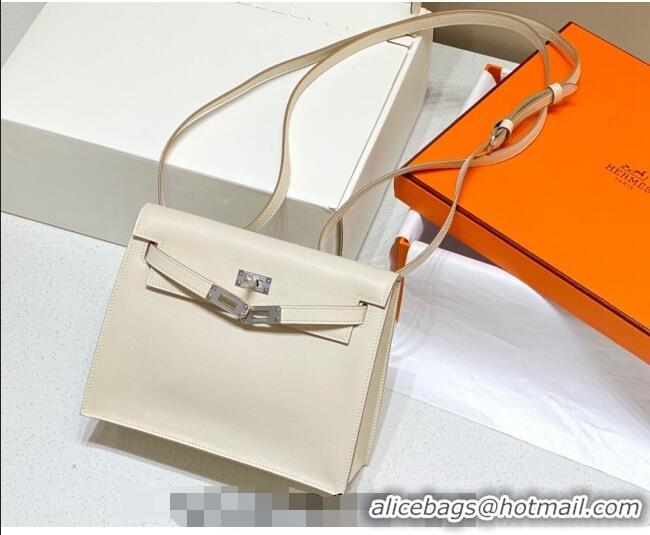 Well Crafted Hermes Kelly Danse Bag 22cm in Evercolor Leather H1508 Cream White/Silver (Half Handmade)