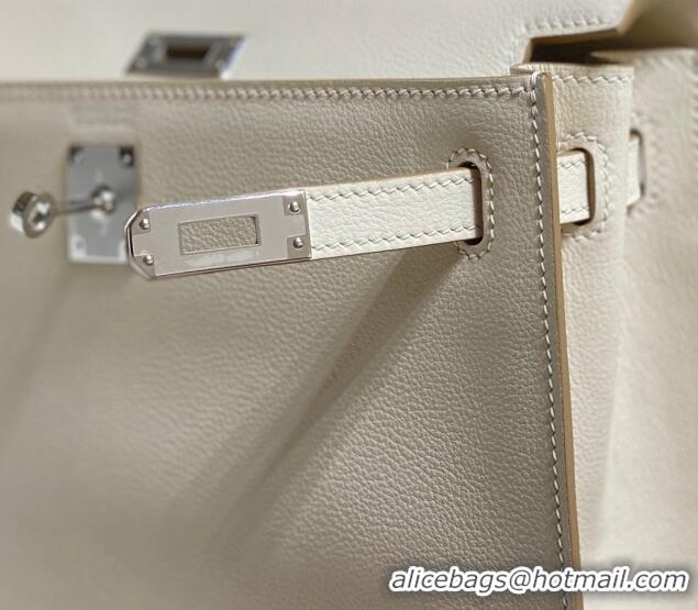 Well Crafted Hermes Kelly Danse Bag 22cm in Evercolor Leather H1508 Cream White/Silver (Half Handmade)