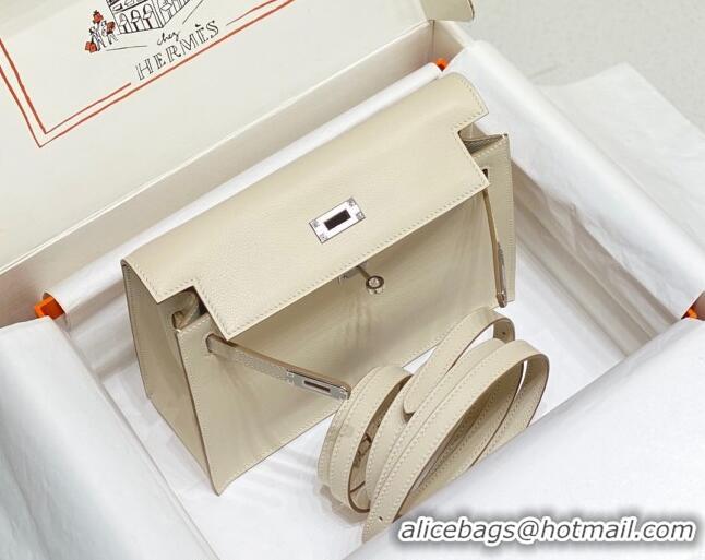 Well Crafted Hermes Kelly Danse Bag 22cm in Evercolor Leather H1508 Cream White/Silver (Half Handmade)