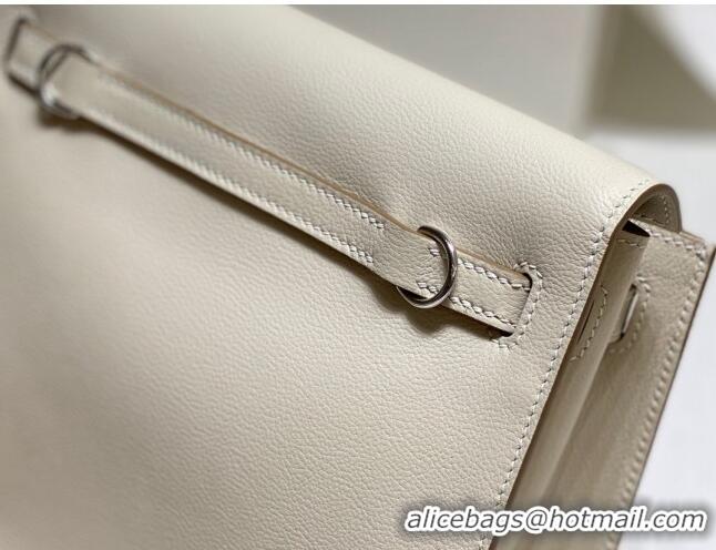 Well Crafted Hermes Kelly Danse Bag 22cm in Evercolor Leather H1508 Cream White/Silver (Half Handmade)