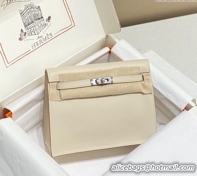 Well Crafted Hermes Kelly Danse Bag 22cm in Evercolor Leather H1508 Cream White/Silver (Half Handmade)