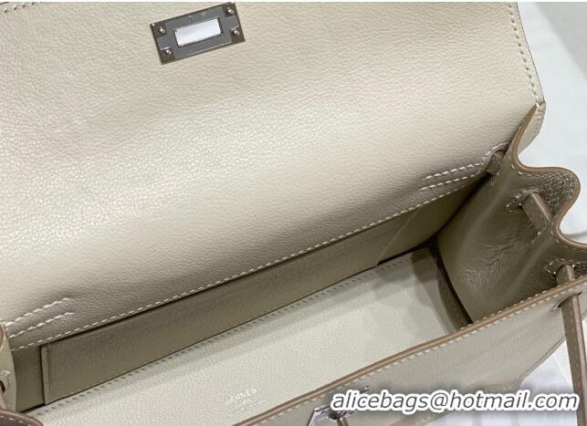 Well Crafted Hermes Kelly Danse Bag 22cm in Evercolor Leather H1508 Cream White/Silver (Half Handmade)