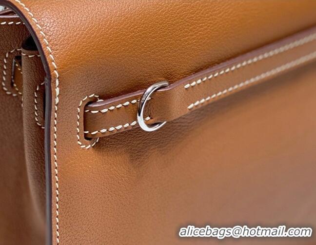 Traditional Discount Hermes Kelly Danse Bag 22cm in Evercolor Leather H1508 Brown/Silver (Half Handmade)