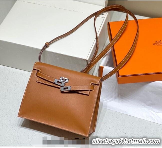 Traditional Discount Hermes Kelly Danse Bag 22cm in Evercolor Leather H1508 Brown/Silver (Half Handmade)