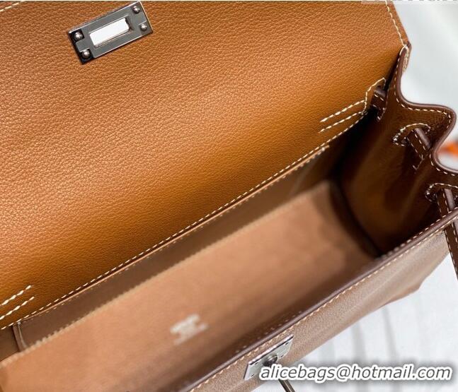 Traditional Discount Hermes Kelly Danse Bag 22cm in Evercolor Leather H1508 Brown/Silver (Half Handmade)