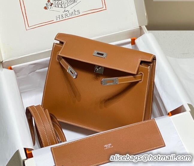 Traditional Discount Hermes Kelly Danse Bag 22cm in Evercolor Leather H1508 Brown/Silver (Half Handmade)