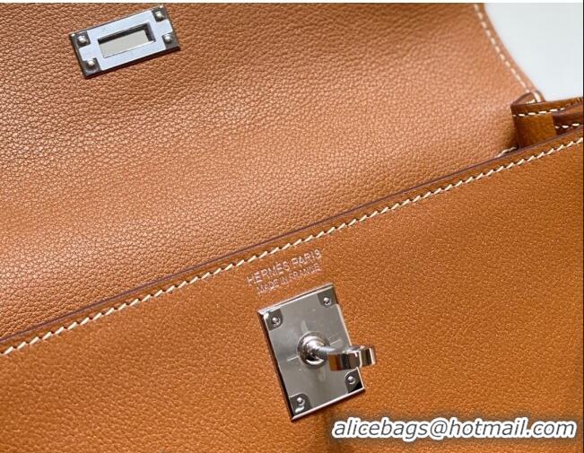 Traditional Discount Hermes Kelly Danse Bag 22cm in Evercolor Leather H1508 Brown/Silver (Half Handmade)