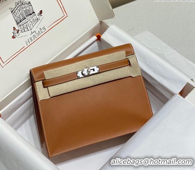 Traditional Discount Hermes Kelly Danse Bag 22cm in Evercolor Leather H1508 Brown/Silver (Half Handmade)