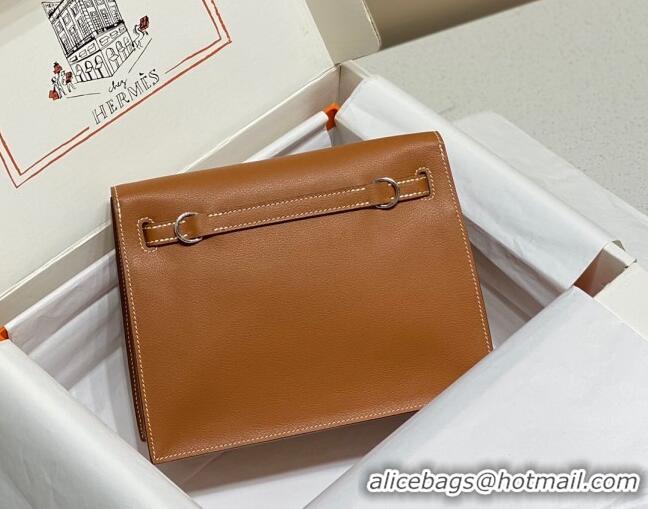 Traditional Discount Hermes Kelly Danse Bag 22cm in Evercolor Leather H1508 Brown/Silver (Half Handmade)