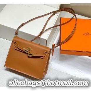 Well Crafted Hermes Kelly Danse Bag 22cm in Evercolor Leather H1508 Brown/Gold (Half Handmade)