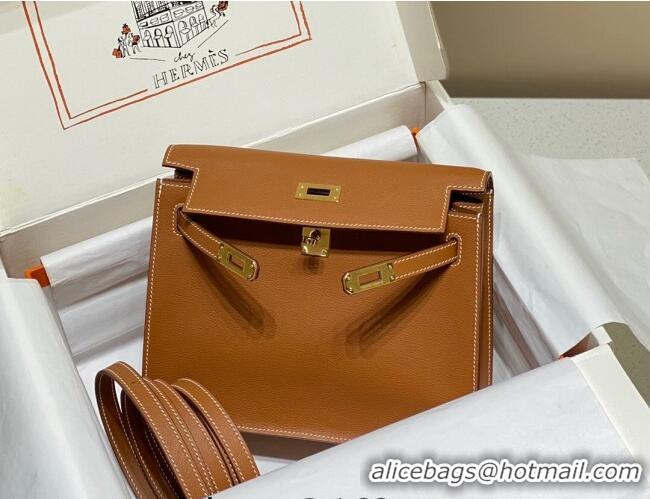 Well Crafted Hermes Kelly Danse Bag 22cm in Evercolor Leather H1508 Brown/Gold (Half Handmade)