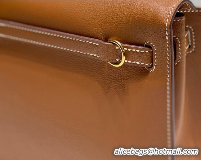 Well Crafted Hermes Kelly Danse Bag 22cm in Evercolor Leather H1508 Brown/Gold (Half Handmade)