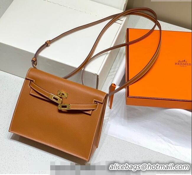 Well Crafted Hermes Kelly Danse Bag 22cm in Evercolor Leather H1508 Brown/Gold (Half Handmade)