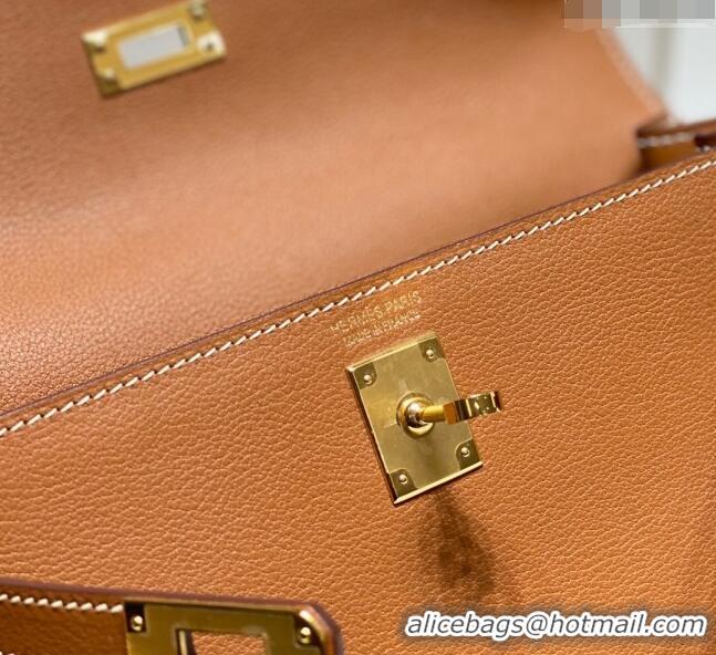 Well Crafted Hermes Kelly Danse Bag 22cm in Evercolor Leather H1508 Brown/Gold (Half Handmade)