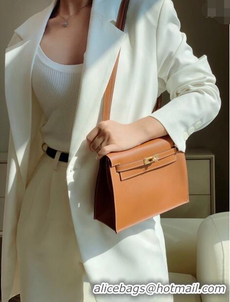 Well Crafted Hermes Kelly Danse Bag 22cm in Evercolor Leather H1508 Brown/Gold (Half Handmade)