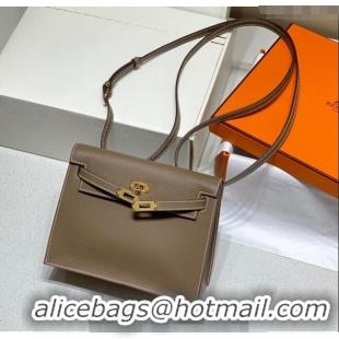 Good Quality Hermes Kelly Danse Bag 22cm in Evercolor Leather H1508 Dark Grey/Gold (Half Handmade)