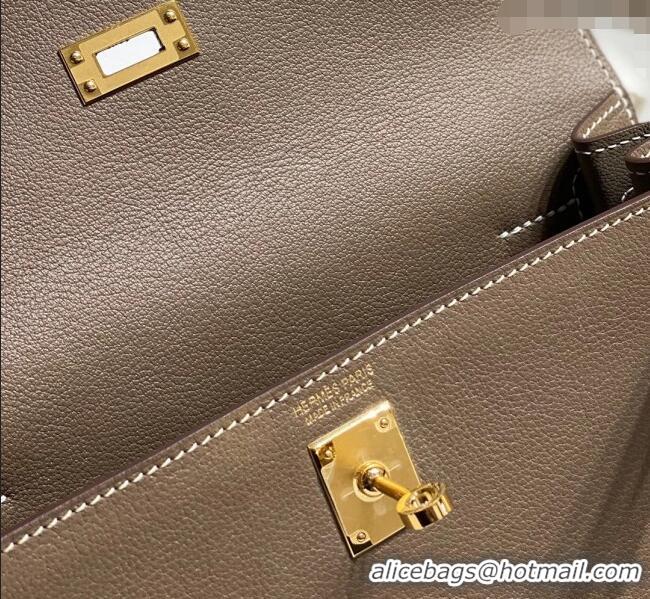 Good Quality Hermes Kelly Danse Bag 22cm in Evercolor Leather H1508 Dark Grey/Gold (Half Handmade)