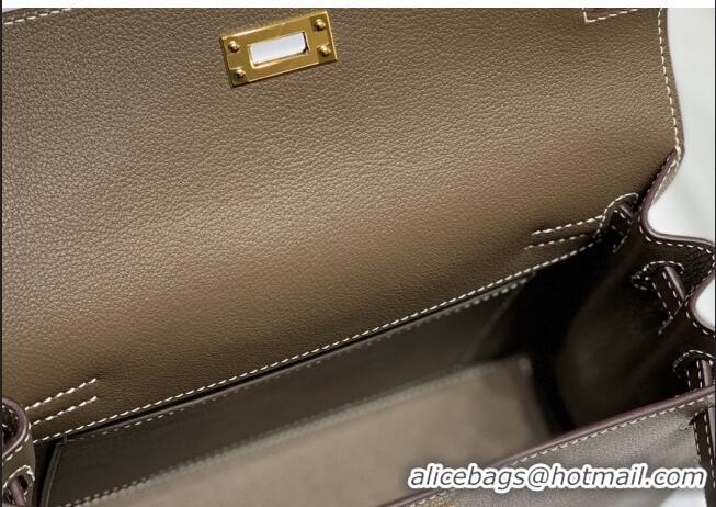 Good Quality Hermes Kelly Danse Bag 22cm in Evercolor Leather H1508 Dark Grey/Gold (Half Handmade)