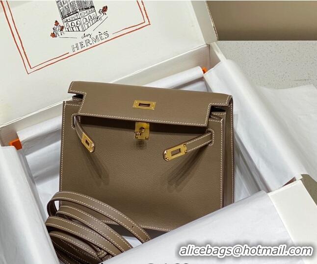 Good Quality Hermes Kelly Danse Bag 22cm in Evercolor Leather H1508 Dark Grey/Gold (Half Handmade)