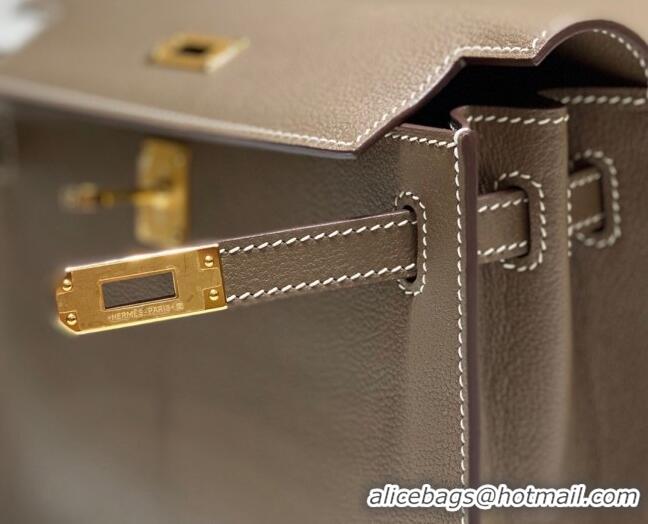 Good Quality Hermes Kelly Danse Bag 22cm in Evercolor Leather H1508 Dark Grey/Gold (Half Handmade)