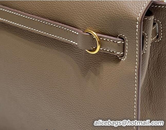 Good Quality Hermes Kelly Danse Bag 22cm in Evercolor Leather H1508 Dark Grey/Gold (Half Handmade)