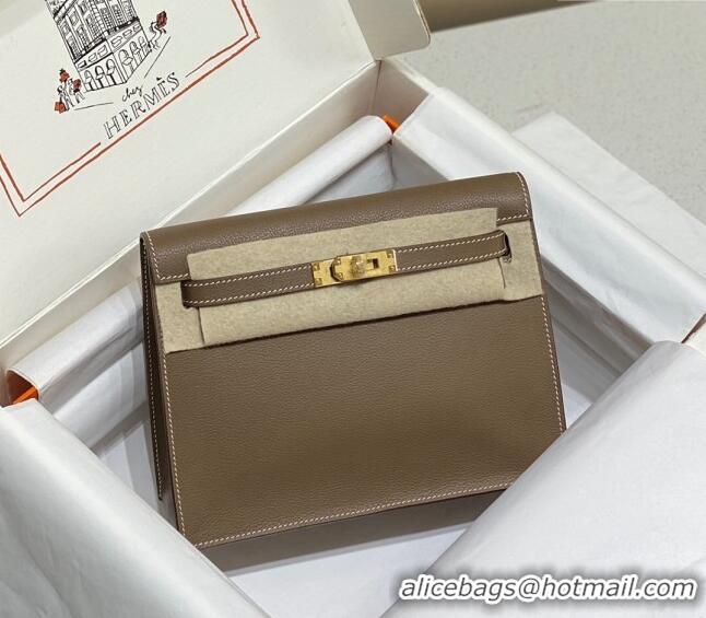 Good Quality Hermes Kelly Danse Bag 22cm in Evercolor Leather H1508 Dark Grey/Gold (Half Handmade)