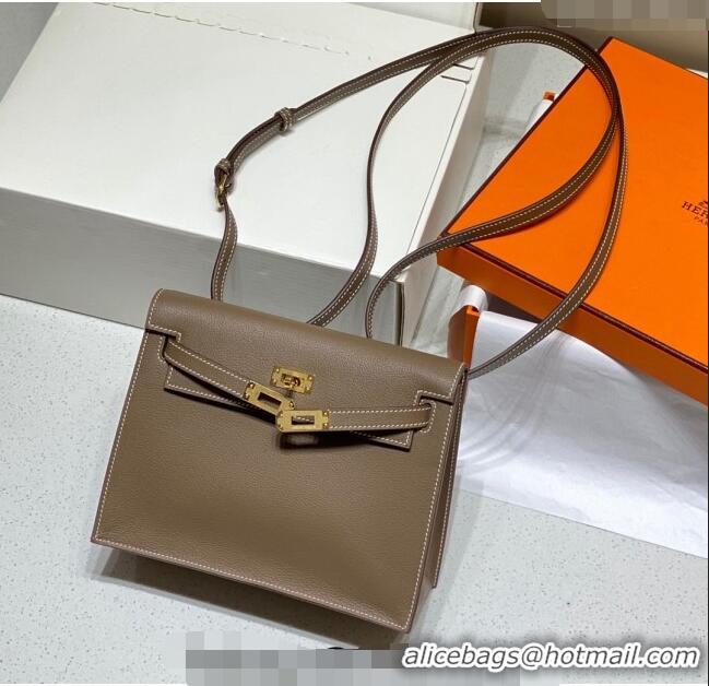 Good Quality Hermes Kelly Danse Bag 22cm in Evercolor Leather H1508 Dark Grey/Gold (Half Handmade)